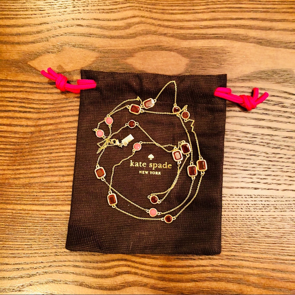 Kate Spade Gold and pink stone necklace